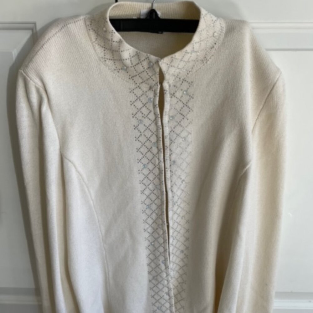 Women's Cream Knit JSS Blazer Jacket with Silver Decorations - Size XL